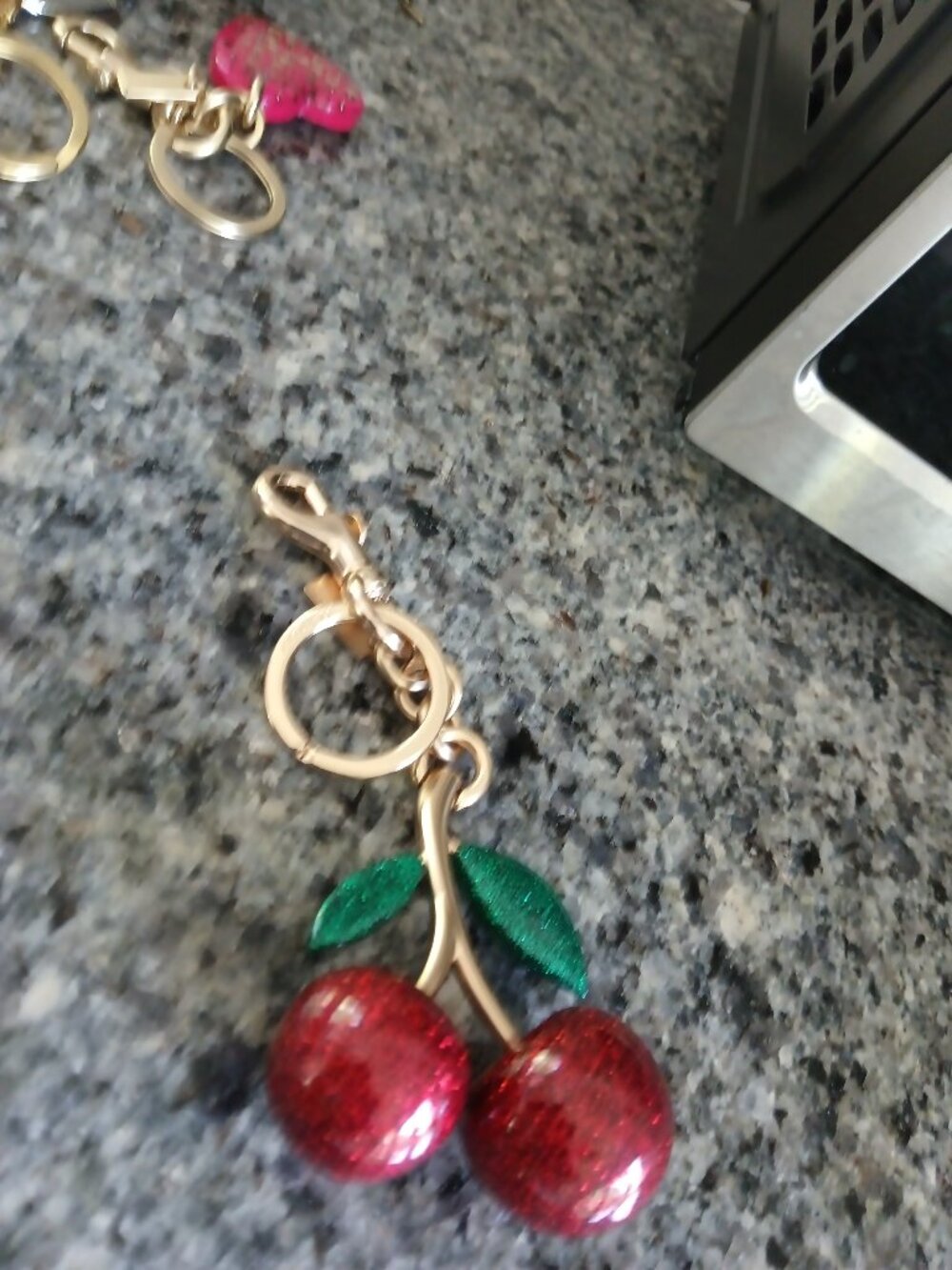 Coach Red Cherry Apple Bag Charm Keychain Resin Metal Gold Purse Decoration.